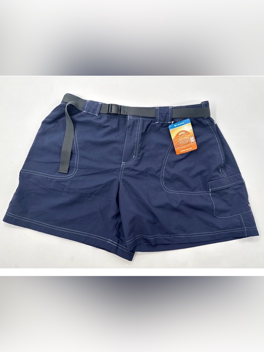 Columbia Shorts Womens XL Blue Sandy River Cargo UPF30 Nylon Outdoor Belted NEW